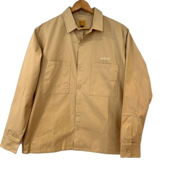 WKND Skateboarding Major Shirt Khaki Ripstop Medium Button Front 2 Pocket - Picture 1 of 7